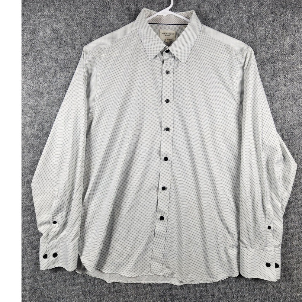Con.Struct Mens Slim Fit 4-Way Stretch‎ Dress Shirt White Blue Polka Dot XXL